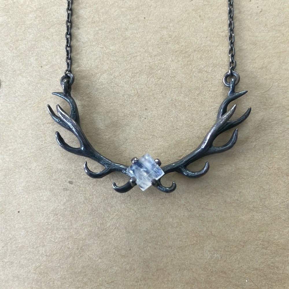 Rebels Silver Antler Necklace with Moonstone Accent